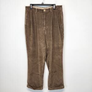 Vintage Nautica Corduroy Pants 34x32 Brown Relaxed Pleated 90s Grandpa Academia